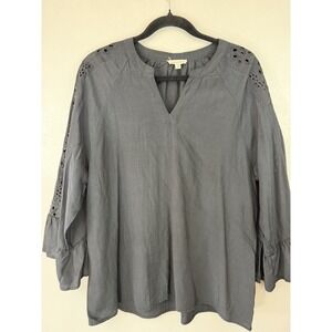 Cotton Bleu Black Long‎ Sleeved Boho Blouse With Eyelet Lace Style Embroidery  M